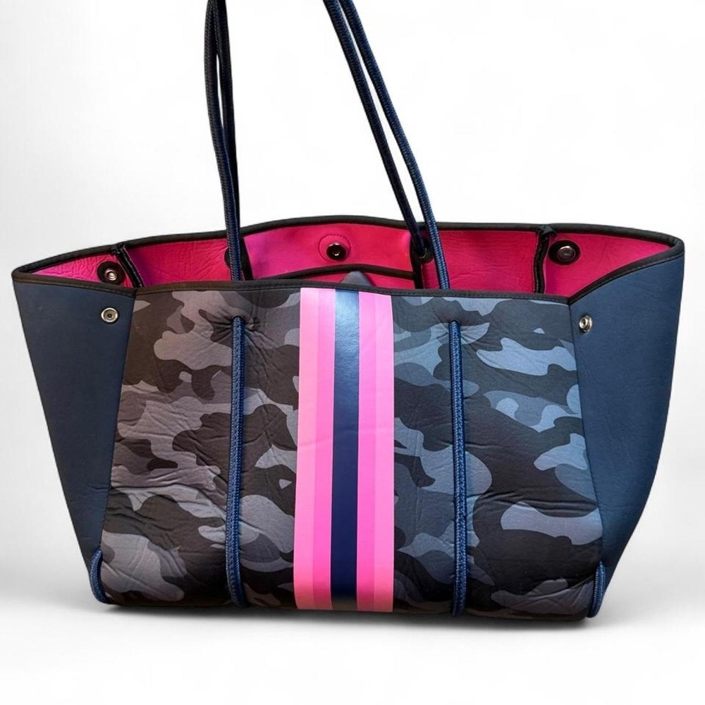 Designer Haute Shore Greyson Tote Camo Pink Stripe Neoprene Tote